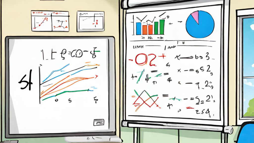Whiteboards in a classroom showing mathematical limits.