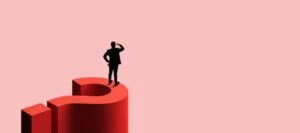 A header image for a blog post entitled "What Counts as Past Relevant Work in a North Carolina Disability Claim?" with a man in a suit standing on a red question mark and looking into a pink background.