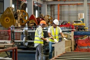 Image of two men in safety vests working in a factory which is the header image for a blog post titled: "What Is an Unsuccessful Work Attempt in a North Carolina Disability Claim?"